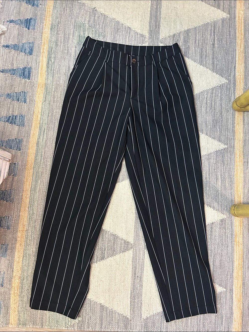 Future Collective Women's Black Pinstripe Trousers - Tailored High-Rise